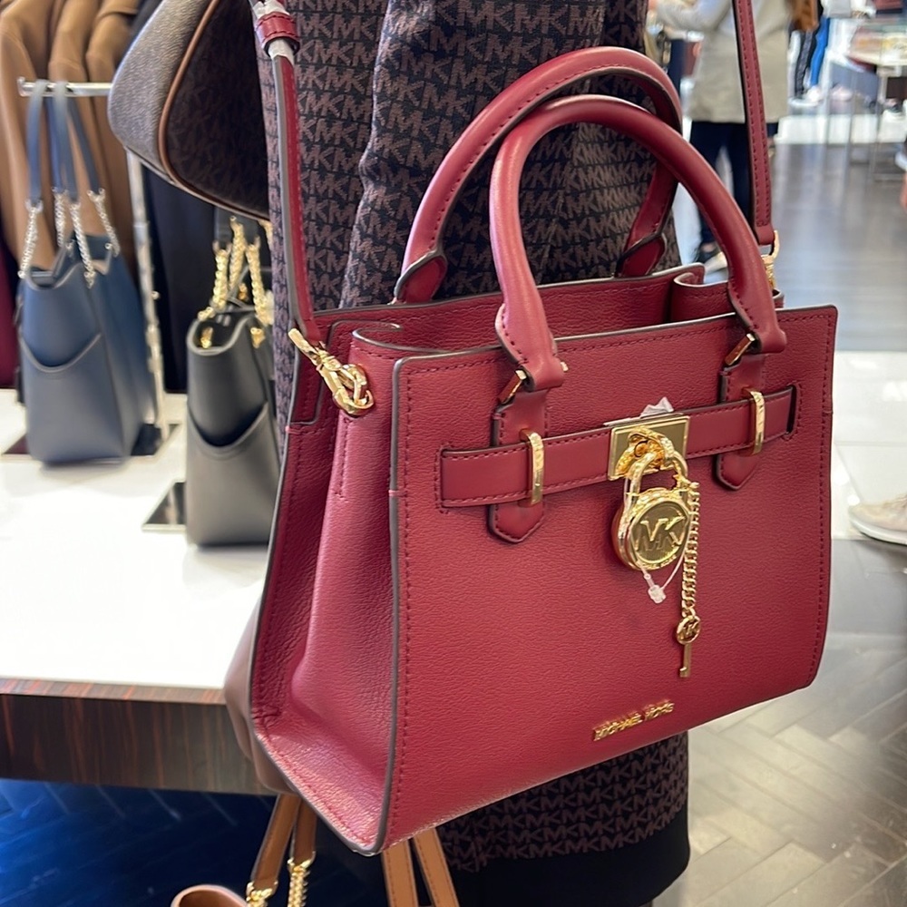 Michael Kors Hamilton Small Satchel Shoulder Crossbody Bag Dark Cherry COLOR - Picture 5 of 15